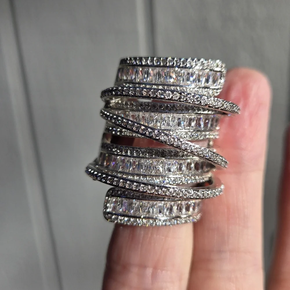Sterling S925 silver Zircon & Topaz finger cuff sz10 - Picture 3 of 13
